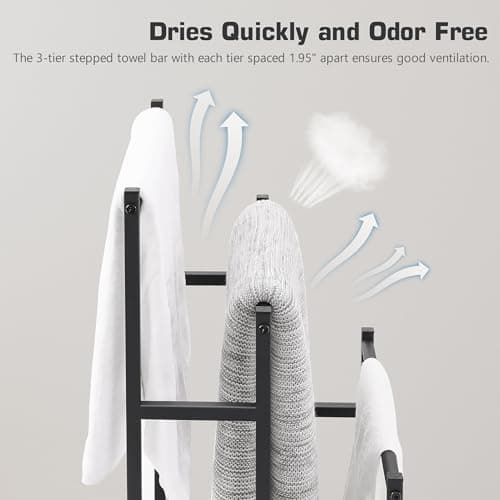 Freestanding Towel Rack Stand for Bathroom, 3 Tier Blanket Ladder Holder, Towel Drying and Display Rack with Shelf, Metal Blanket Rack, Farmhouse Rustic Brown and Black 5