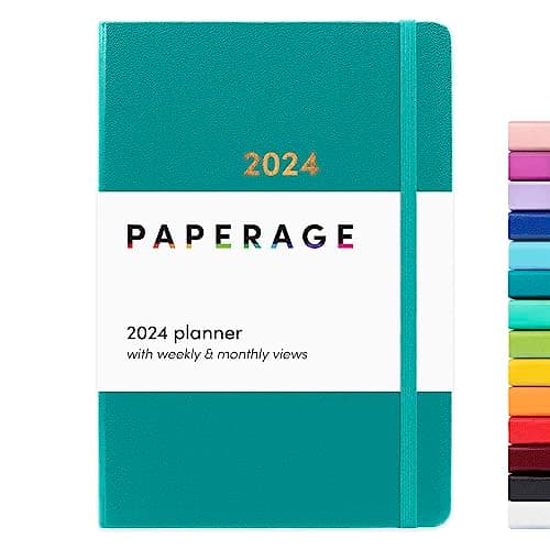 PAPERAGE 2024 Weekly & Monthly Hardcover Planner (Turquoise), 12 Month (January 2024 - December 2024), 5.7 in x 8 in, Weekly & Monthly Spreads, Includes Additional Note Pages, Back Pocket & Trackers