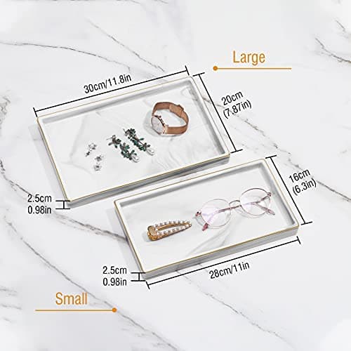 Shinowa Ceramic Vanity Tray, Bathroom Counter Tray Marble Finish Perfume Tray Rectangle Decorative Tray for Vanity Dresser Bathroom Countertop Living Room Kitchen, Large Size - Marble White 5