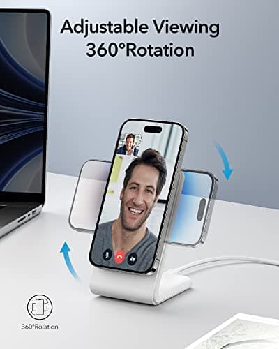 2-in-1 for Magsafe-Compatible Charger Stand with PD 20W USB-C Charger Block & Cable, Fast Charging Wireless Charger Designed for iPhone 17 Pro Max/16/15/14/13/12, AirPods 4/3/Pro 3/Pro 2/Pro, White 7