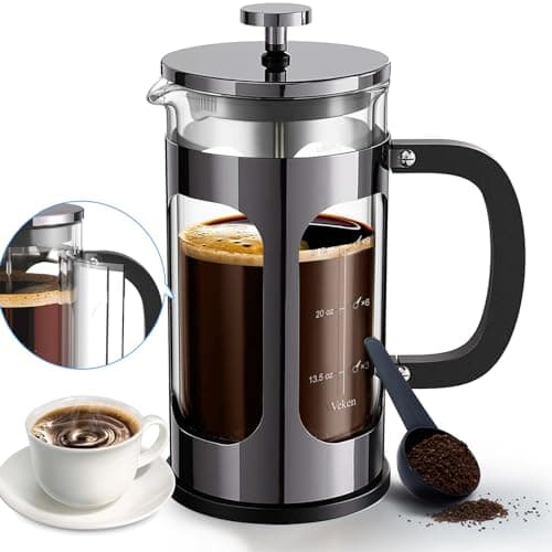 Veken 27 Ounce/800 ml French Press Plunger Coffee Maker Cafetière, Double Wall Heat Resistant Borosilicate Glass Coffee Press, Cold Brew Coffee Pot for Kitchen and Gifts, Dishwasher Safe, Dark Pewter
