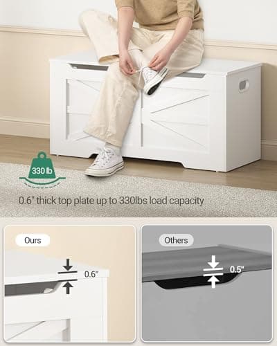 Hzuaneri 39.4" Storage Chest, Extra Large Storage Trunk with 2 Hinges, Wooden Box Bench, Lift-Top Organizer Chest, Shoe Bench for Entryway, Bedroom, Living Room, White SB03403X 7