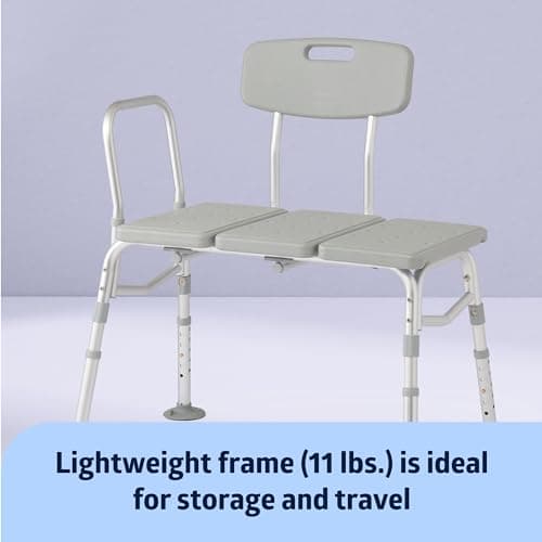 Medline Transfer Bench for Bathtubs and Showers, Adjustable Shower Bench and Bath Seat For Seniors and adults, Slip-resistant Feet, Heavy-Duty 400 lb. Weight Capacity, Tool-Free Assembly 5