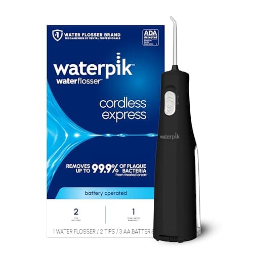 Waterpik Cordless Express Water Flosser, Battery Operated & Portable for Travel & Home, ADA Accepted, Waterproof for Shower Use, Black WF-02, Packaging May Vary