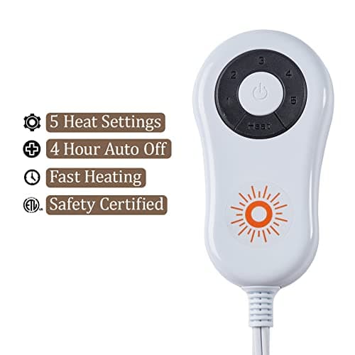 STONECREST Reversible Electric Blanket Heated Throw, 50"x60" Heating Blanket with 5 Setting Controller, 4 Hour Auto-Off, Overheating Protection, ETL Certified, Machine Washable(Beige, 50"x60") 3