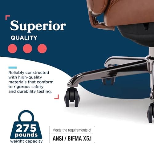 La-Z-Boy Symphony Executive Mid-Back Office Chair, Diamond Quilt Seat and Back, Pocket Coil Cushion, Padded Armrests, Ergonomic Computer DeskChair, Swivel Metal Base, Bonded Leather, Cognac/Graphite 10