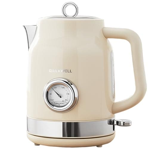 QUAXWELL Retro Electric Kettle, 1.7L 304 Stainless Steel Tea Kettle with Temperature Gauge, 1500W Fast Boiling Water Boiler,Auto Shut-Off & Boil-Dry Protection, BPA-Free, Beige