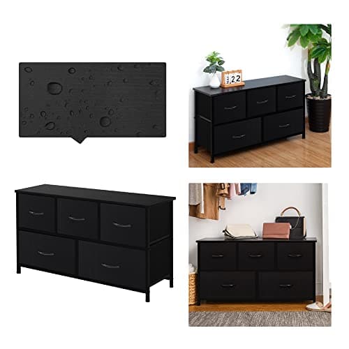 AZL1 Life Concept Extra Dresser for Bedroom with 5 Drawers, Fabric Dresser，Wide Chest of Drawers, Storage Organizer Unit for Living Room, Black 5
