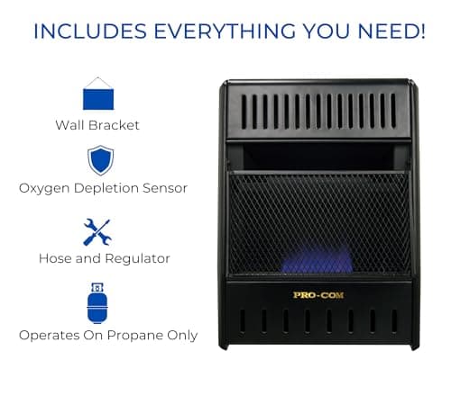 ProCom ML100TBAHR Ventless Propane Gas Blue Flame Space Heater with Thermostat Control for Living Room, Bedroom, Home Office, 10000 BTU, Heats Up to 300 Sq. Ft., Includes Wall Mount, Black 5