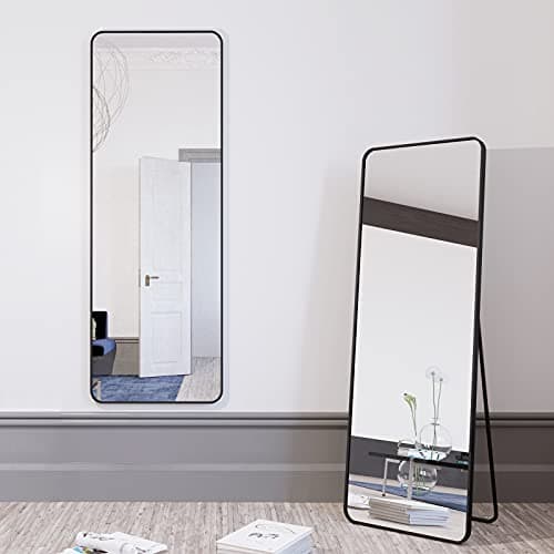 BEAUTYPEAK Black Full Length Mirror, 60"x20" Rounded Corner Floor Mirror Standing Hanging or Leaning Against Wall, Suitable for Bedroom or Dressing Room 8