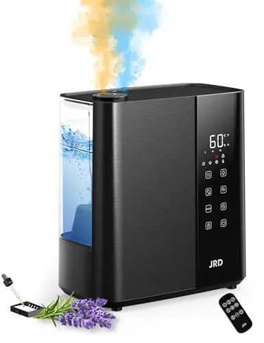 JRD Warm & Cool Mist Humidifiers for Bedroom 5L, Quiet Ultrasonic Air Humidifier Fast Symptom Relief, 50H Runtime, Oil Diffuser, 12H Timer, 7 Color Light for Large Room, Office, Baby, Plants-Black