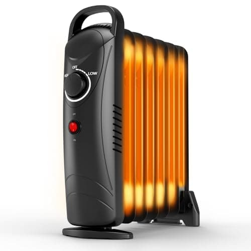 Air Choice 700W Oil Filled Radiator Heater, Oil Heaters for Indoor Use with Adjustable Thermostat & 2 Heat Settings, Overheat Protection, Ultra Quiet, Small Space Heater for Bedroom Office Desk, Black