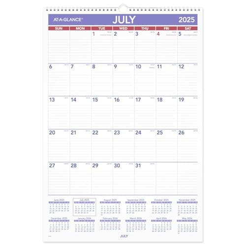 AT-A-GLANCE Day to Day Wall Calendar 2025–2026 Academic, Monthly, 15-1/2" x 22-3/4", Large, Ruled Daily Blocks (AY328)