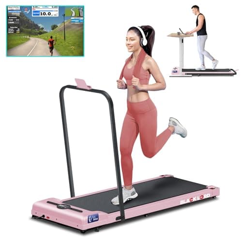 BLACK LORD Walking Pad with Handle Bar, 2.7 HP Quiet Foldable Under Desk Treadmill with Bluetooth Speaker, Portable Running Treadmills for Home, LED Display, App/Remote Control, 330lbs Capacity, Pink