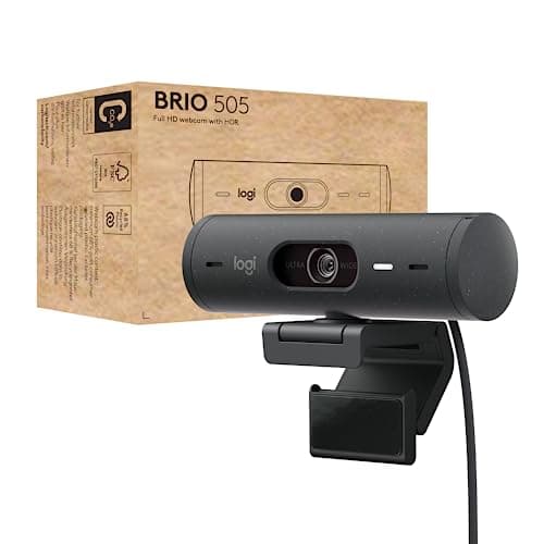 Logitech Brio 505 Full HD 1080p Webcam with auto Light Correction, framing, Dual Noise Reduction mics, Privacy Shutter - Works with Teams, Meet, Zoom, TAA Compliant.