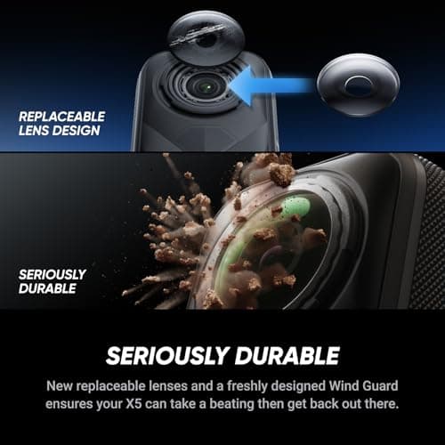 Insta360 X5 - Waterproof 8K 360° Action Camera, Leading Low Light, Invisible Selfie Stick Effect, Rugged and Replaceable Lens, 3-Hour Battery, Built-in Wind Guard, Stabilization, Triple AI Chip Design 6