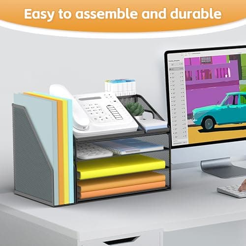 DocNest 4 Tier Paper Letter Tray File Organizer, Mesh Desk File with Handle, Workspace Desk Organizers with Pen Holder, Office Organization Storage Accessories - Black 6