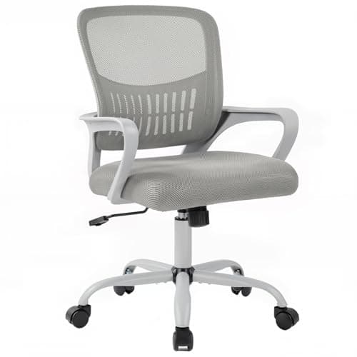DUMOS Home Office Computer Chair - Ergonomic Mid Back Desk with Lumbar Support and Rocking Mode, Height Adjustable with Fixed Armrest, for Conference Meeting Room, 360° Swivel, Adults, Grey
