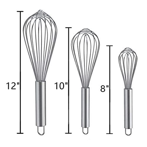 Whisks for Cooking, 3 Pack Stainless Steel Whisk for Blending, Whisking, Beating and Stirring, Enhanced Version Balloon Wire Whisk Set, 8"+10"+12" 7