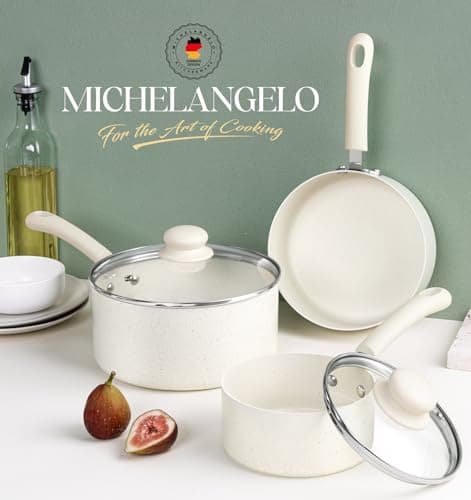 MICHELANGELO Sauce Pan With Lid, Granite Nonstick Saucepans Set, 1QT&2QT&3QT Saucepan With Lid, Multipurpose Cooking Pots, White 6