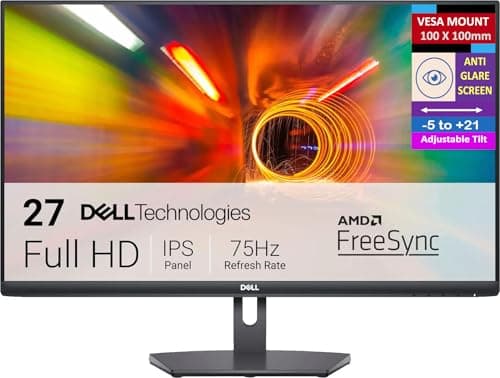 Dell 27" FHD IPS 75Hz Display Monitor with AMD FreeSync, Anti-Glare, VESA Mount (100x100mm), Flicker Free, Ultrathin Bezel, 2X HDMI, Ideal for Home & Business, Black (2026 Latest Model - S2721NX)