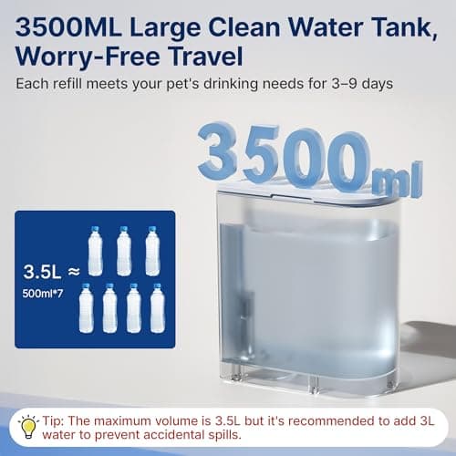 Potaroma Smart Pet Water Fountain, No Filter, 3.5L Large Capacity, Rechargeable Automatic Water Dispenser for Cats and Small Dogs, Wastewater Separation Always Fresh Water 6