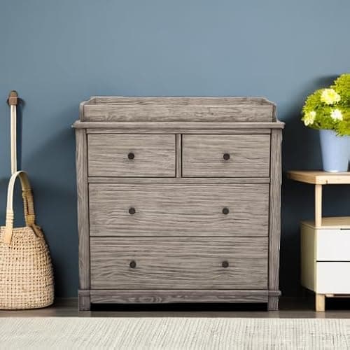 Simmons Kids Monterey 4 Drawer Dresser with Changing Top and Interlocking Drawers, Rustic White 6