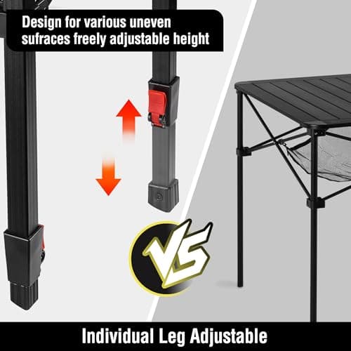 VILLEY Folding Camping Square Table with Carry Bag, Lightweight Aluminum Adjustable Square Table for Outdoor, Camping, Picnic, Backyards, BBQ (S) 6