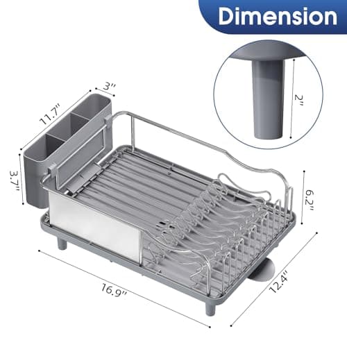 Stainless Steel Dish Drying Rack - Grade Large Capacity Kitchen Counter Organizer with Drain Board, Utensil Holder & Detachable Cup Shelf, 304 Surgical-Grade Rust-Proof Dish Drainer, Easy Assembly 7