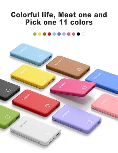 miisso 6000mah Ultra Slim Built in Cables Power Bank, Card Size Built in USB C Cords Battery Pack Portable Charger for Phones, 3 Output External Battery Pack Compatible with iPhone, Yellow 9