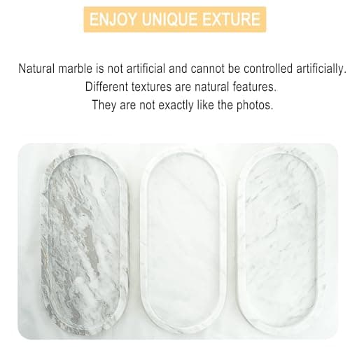 WORHE Natural Marble Vanity Tray Italy Oval Stone Trays for Candles Perfume, Decorative Jewelry Dish for Small Items, Countertop Storage Organizer for Home Bathroom Kitchen Matte Surface White (BH101) 7