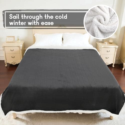 Heated Blanket Electric Blanket Full Size 72''x84'' with 9 Heating Levels, 1-10 Hour Auto Shut Off, Machine Washable, Flannel & Sherpa Soft Warming Blanket for Couch, Bed, Office - Dark Grey 9