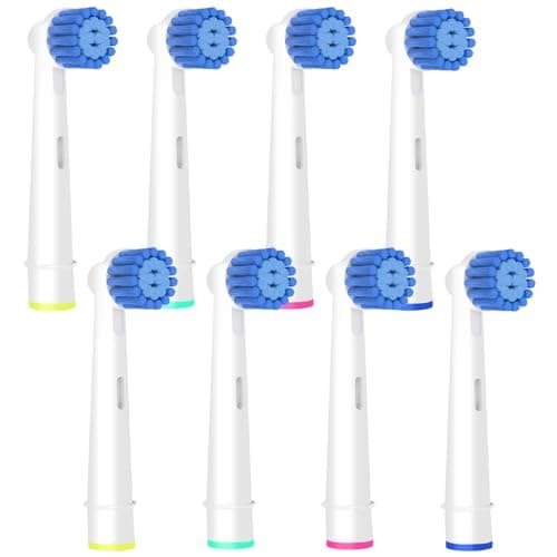 8 Pack Sensitive Gum Care Replacement Brush Heads Compatible with Oral b Braun Electric Toothbrush. Soft Bristle for Superior and Gentle Clean.
