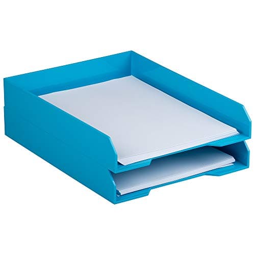 JAM PAPER Stackable Paper Trays - Blue - Desktop Document, Letter, & File Organizer Tray - 2/Pack