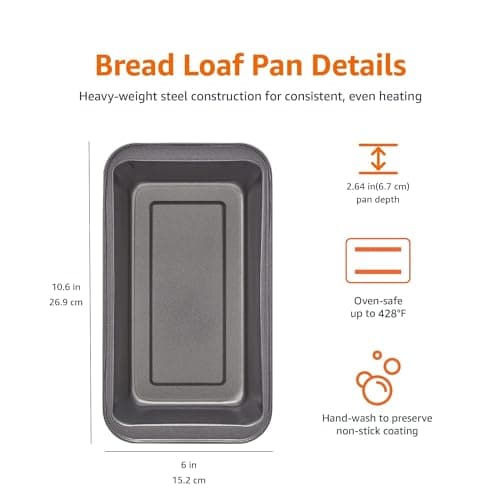 Amazon Basics Rectangular Nonstick Bread Loaf Pan for Baking Meatloaf with Even Heat Distribution, 9.5 x 5 Inch, Gray, Set of 2 5