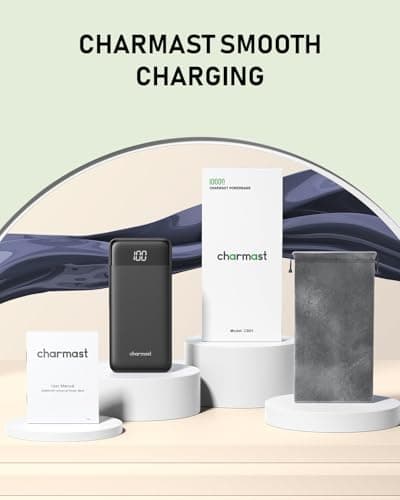 charmast Portable Charger with Built in Cables, 10000mAh Slim Power Bank, 15W USB C in&Out Port High Speed Charging External Charger, Battery Pack Compatible with iPhone 16 15 13 Samsung Google iPad 9