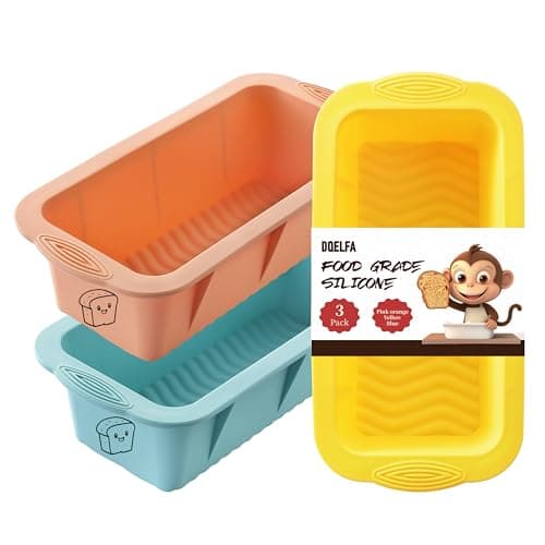 DAJLFA Silicone Bread Loaf Pan, 3 PCS Silicone Loaf Pans for Baking, Non Stick Bread Pans for Homemade Bread, Brownies, Cakes, Dishwasher Safe (3 Colors, Nesting Design)