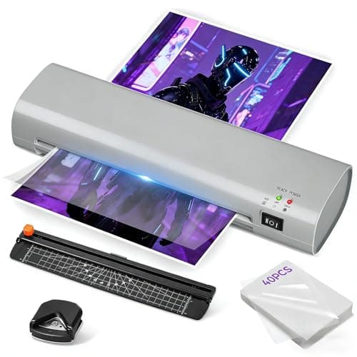 A4 Thermal Laminator Machine 9 Inch Portable, Anti-Jam Laminator with Built-in Trimmer & Corner Rounder, Complete Laminating Kit with 40 Sheets for Home, Office, School, Business Grey