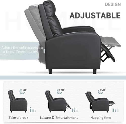 Homall Recliner Chair, Recliner Sofa PU Leather for Adults, Recliners Home Theater Seating with Lumbar Support, Reclining Sofa Chair for Living Room (Black, Leather) 8