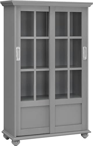 Ameriwood Home Aaron Lane Bookcase with Sliding Glass Doors, Gray