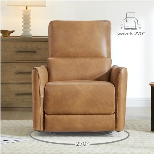 CHITA Power Recliner Chair Swivel Glider, FSC Certified Upholstered Faux Leather Living Room Nursery Reclining Sofa Chair with Lumbar Support, Cognac Brown 6