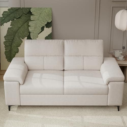 Upvilla 71.25" Modern Sofa Couch for Living Room, Deep Seat Sofas with 8”Cushion, Comfy 2-Seater Chenille Loveseat with Convertible Armrest, Removable Sofa Cover, High Leg (Beige)