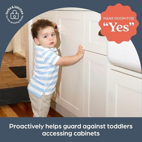 Dreambaby Sliding Cabinet Locks - Child Proof Cabinet Latches - For Kitchen, Bathroom Storage Doors Handles & Knobs - Suitable for Round & D-Shaped Handles - 3 Pack - White - Model L183 6