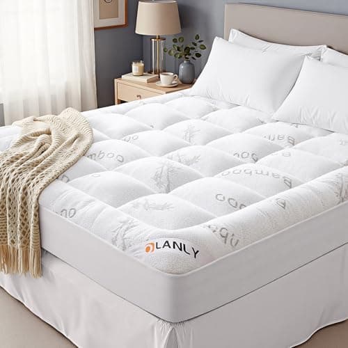 OLANLY King Mattress Topper – Viscose Made from Bamboo, Cooling Soft King Pillow Top Mattress Pad for Back Pain Relief, Plush Down Alternative Fill Bed Topper with Elastic Deep Pocket, White