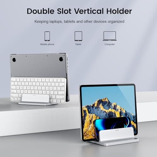 acer Dual Vertical Laptop Stand, Upright Desktop Stand Holder with Adjustable Dock (Up to 15.7''), Aluminum Laptop Rack Storage Desk Organizer for Tablet, MacBook/Samsung/HP/Dell/Chrome Book-Silver 7