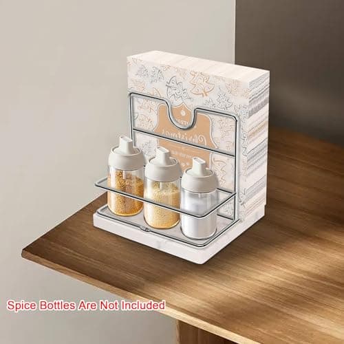Livabber Napkin Holder, Metal Napkin Storage with Salt and Pepper Shakers Caddy Modern Napkin Dispenser for Table Kitchen Countertop, Not Including Salt and Pepper Shakers (Middle Marble, Chrome) 7
