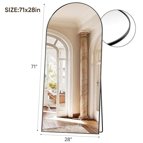 Suidia 71"x28" Arched Full Length Mirror with Stand, Full Body Mirror with Aluminum Frame, Freestanding/Leaning/Wall-Mounted, Floor Mirrors for Bedroom, Living Room, Entryway, Dressing Room, Black 6