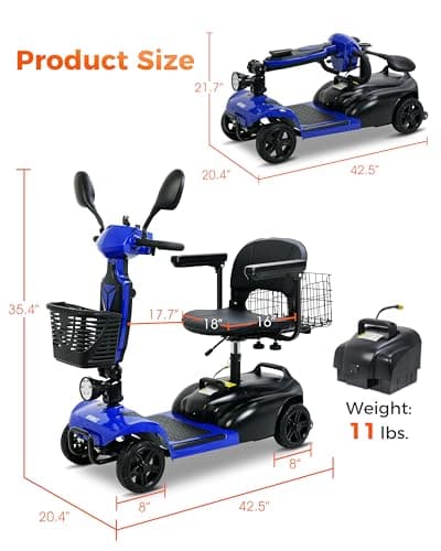 MOVEMAGIC 30 Miles Long Range 4 Wheel Electric Mobility Scooter, Foldable Travel Scooter for Adults with 350W Motor, 300 lb Capacity, 720Wh Battery, Dual Baskets (Blue, Modern Style) 9