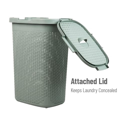 Mind Reader Slim Laundry Hamper with Lid, 60L Tall Clothes Basket, Narrow Tapered Design for Bathrooms, Closets and Laundry Rooms, Plastic, Mint 5