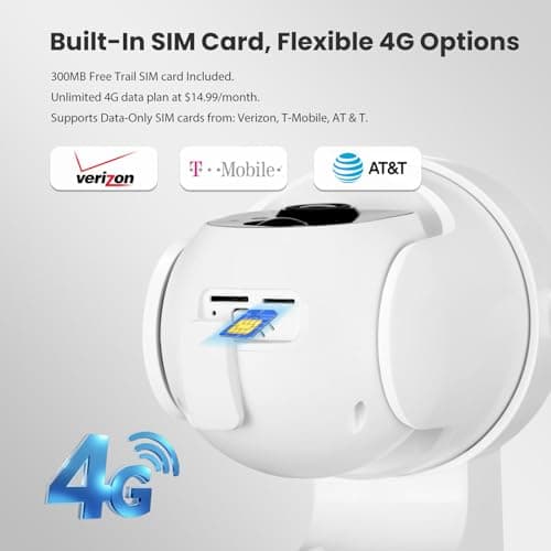 PinFocal 4G LTE Cellular Security Camera Wireless Outdoor, No WiFi Needed, 2K Color Night Vision, 360° View Pan/Tilt, 2 Way Talk, PIR Motion Sensor, Built-in SIM Card (Support Verizon/AT&T/T-Mobile) 5